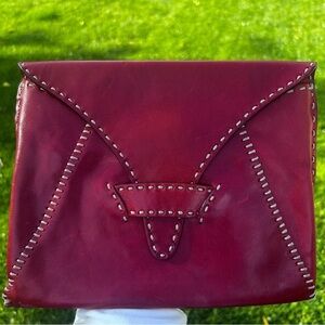 Johnny Farah Deep Red Leather Envelope Clutch Bag